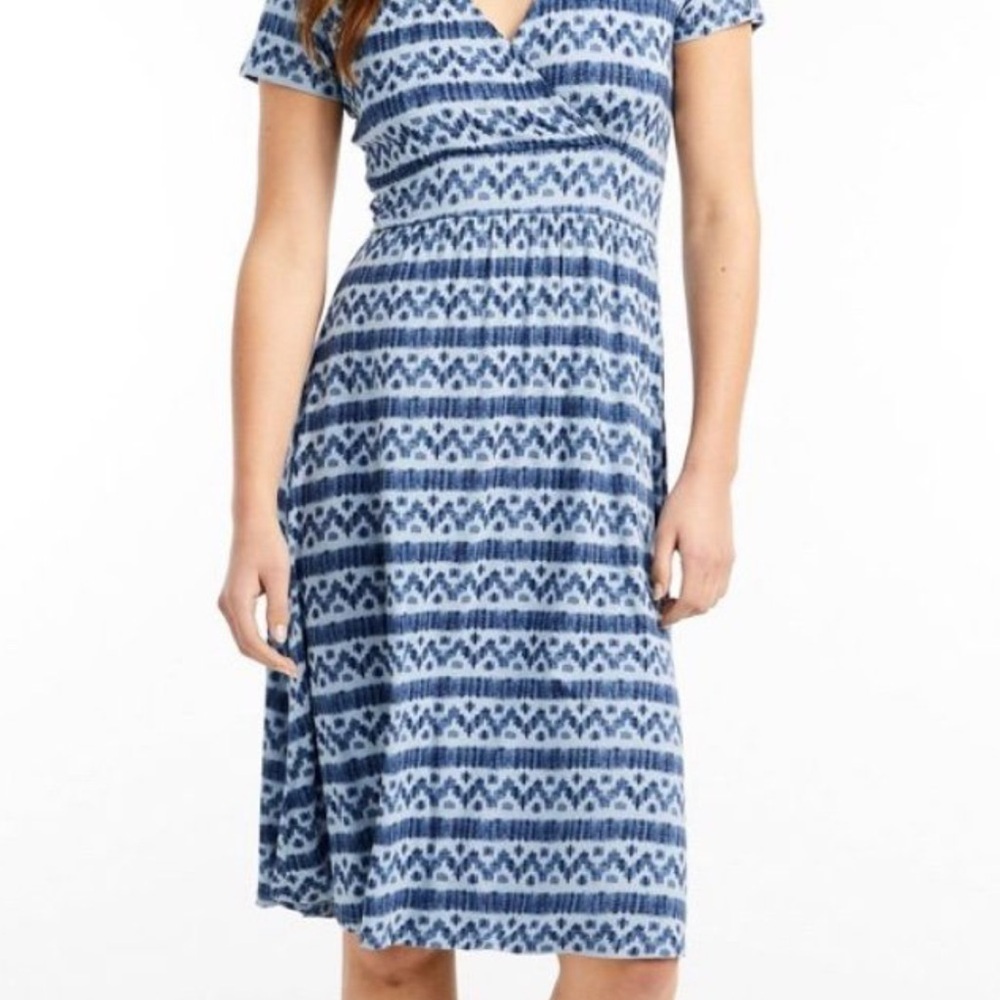 L.L. Bean Faux Wrap Casual Knit Dress in Women's Size Large Petite